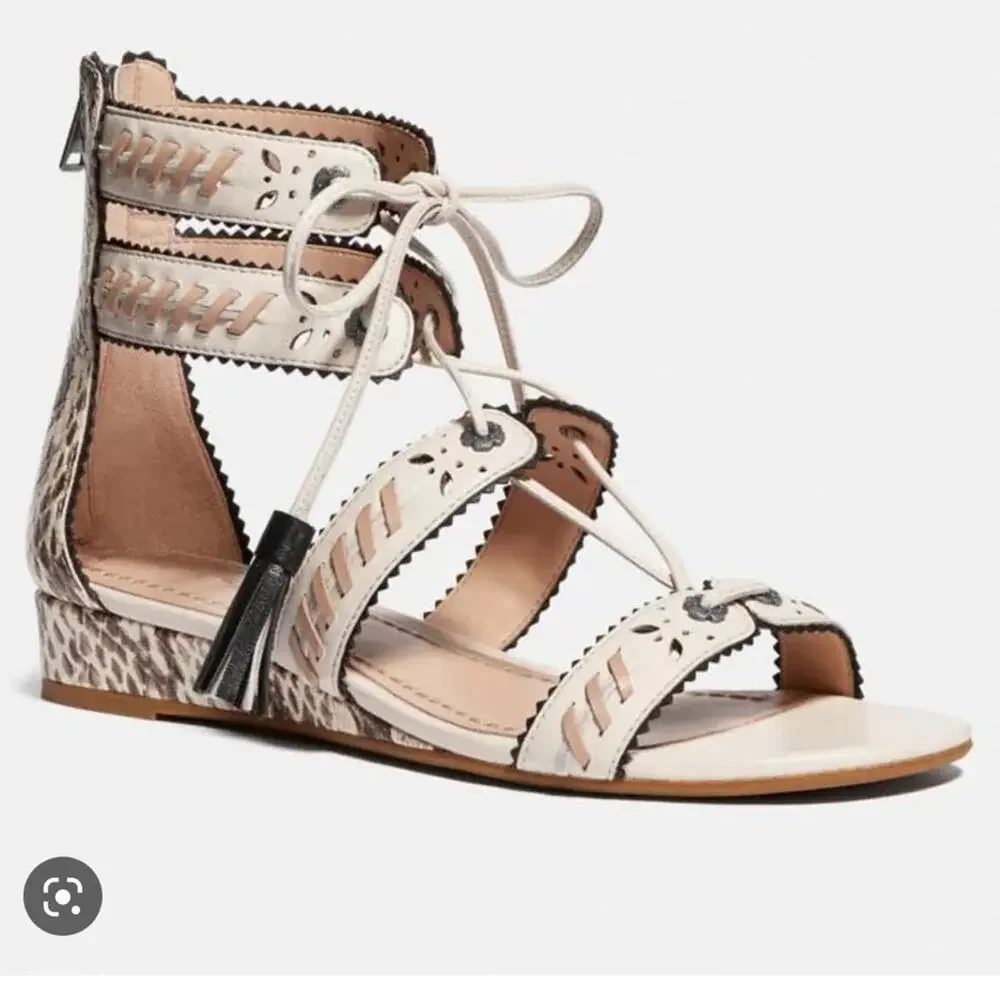 COACH Via Demi Wedge Sandals Chalk NWT in Size 5